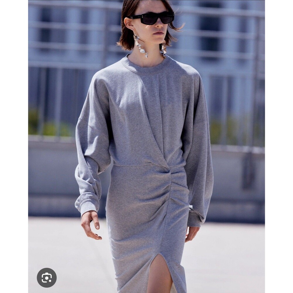 Isabel Marant Etoile Dress Sz 34 Samuela  Dress Gray Long Sleeve Cotton Ruched